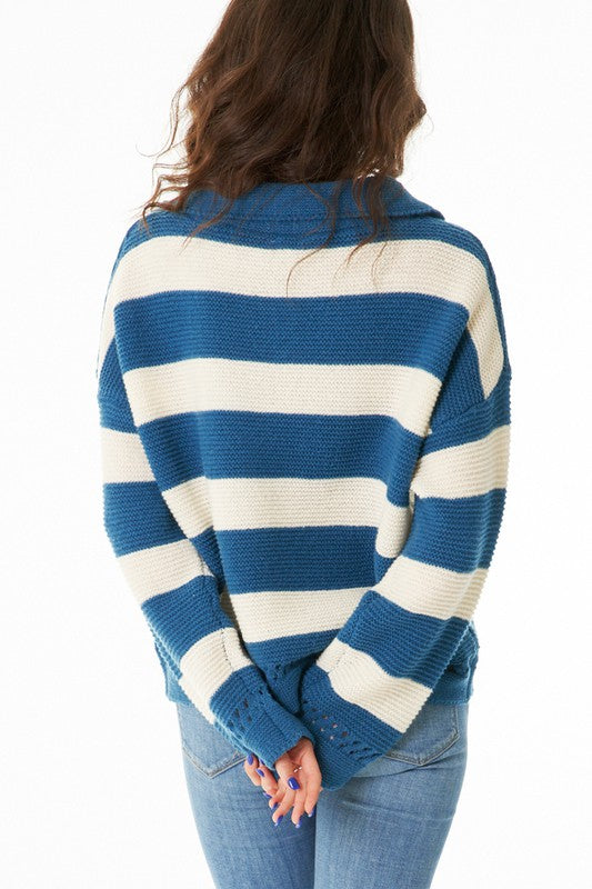 Teal and Ivory Striped Sweater