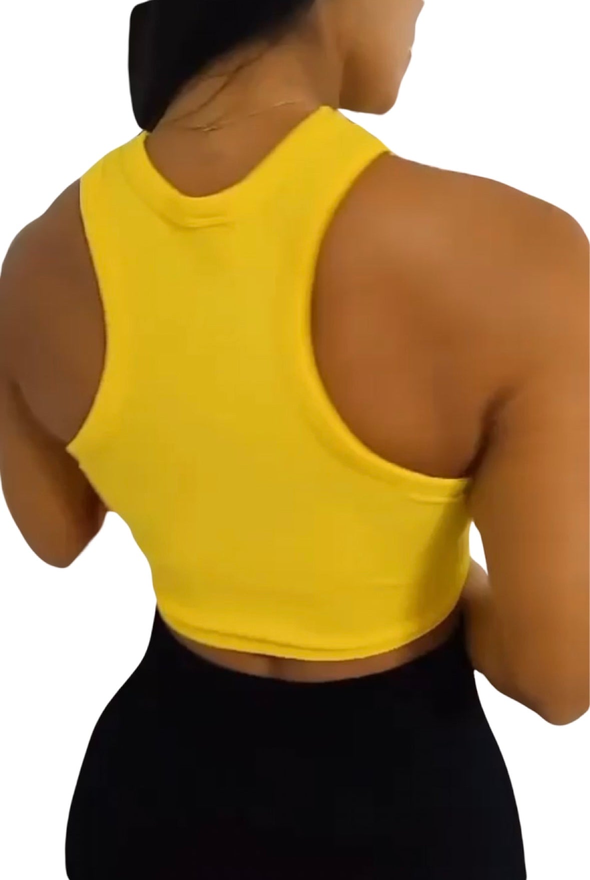 Yellow Ribbed Racer Back Cropped Top