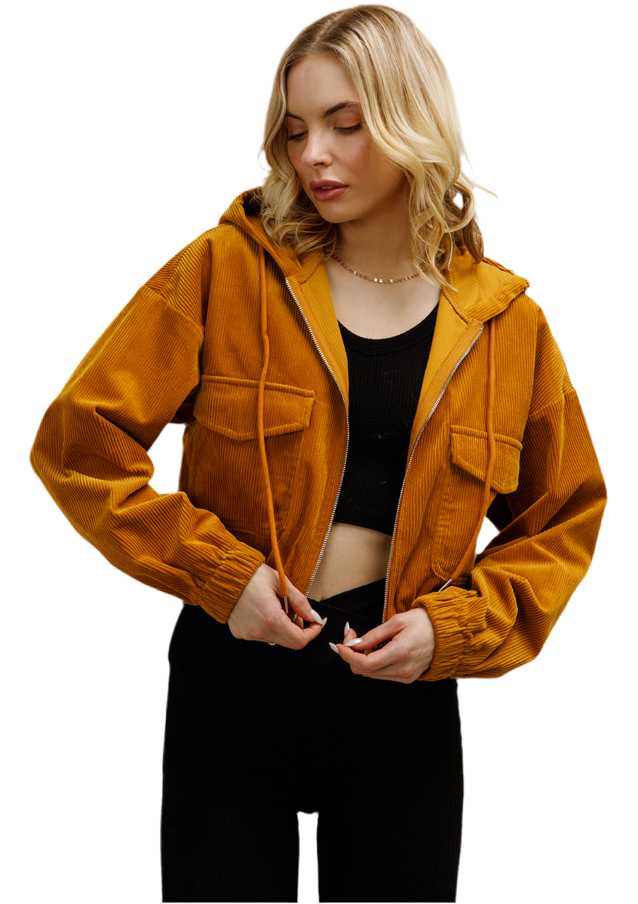 A Corduroy Cropped Jacket Yellow