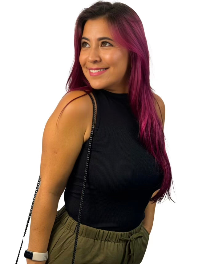 Black Ribbed Mock Neck Top