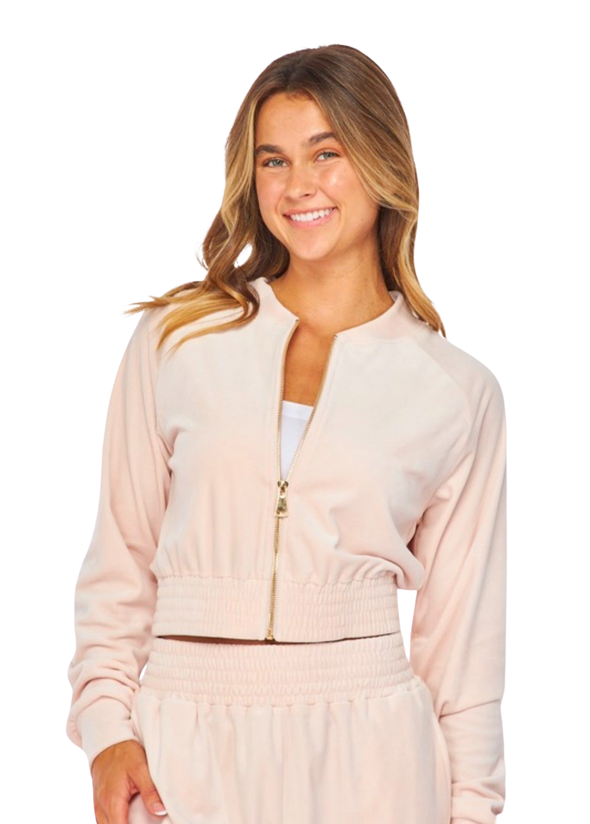 Dusty Pink Velour Bomber Jacket and Wide Leg Pants Set