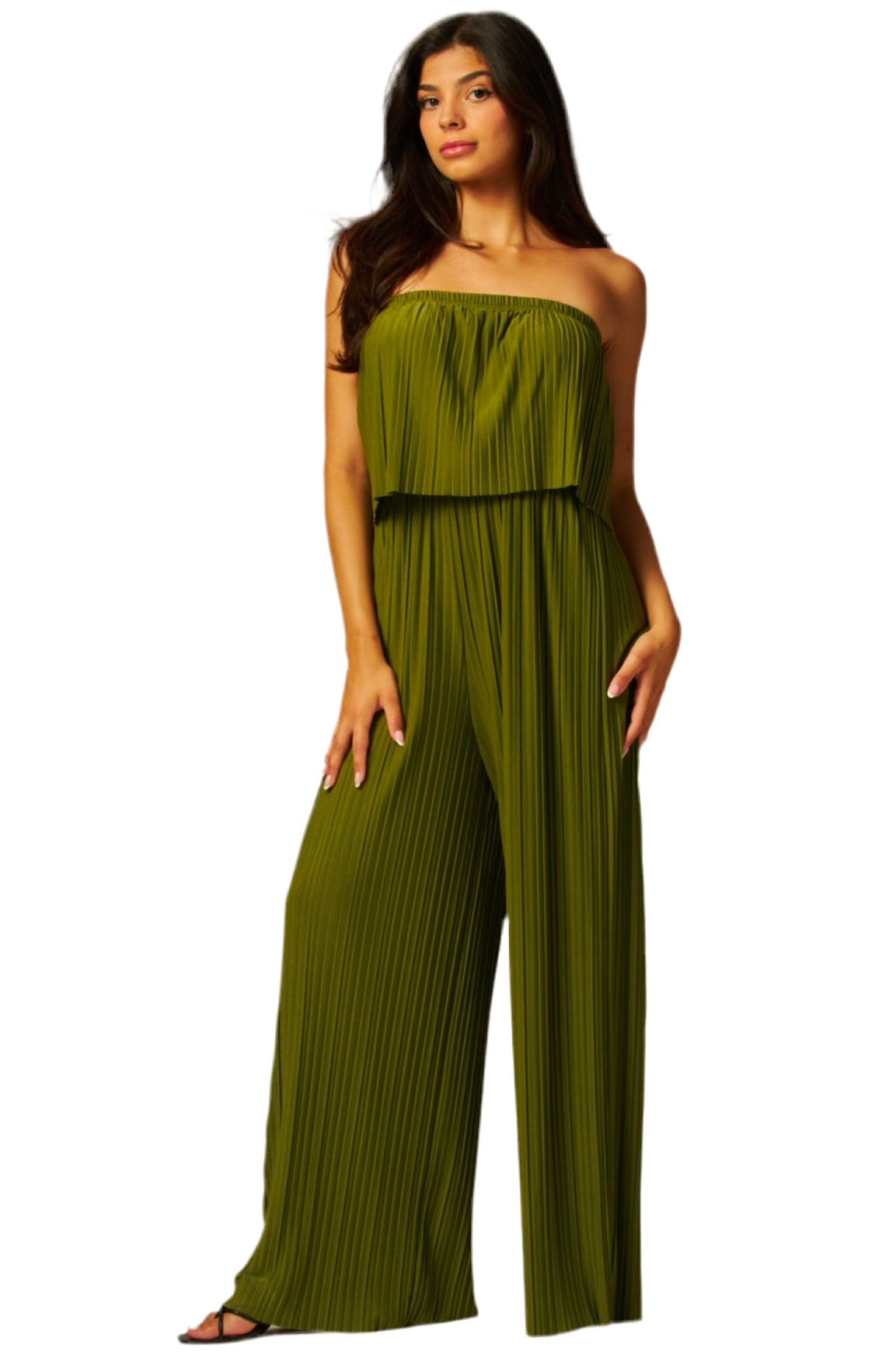 Strapless Pleated Jumpsuit Green