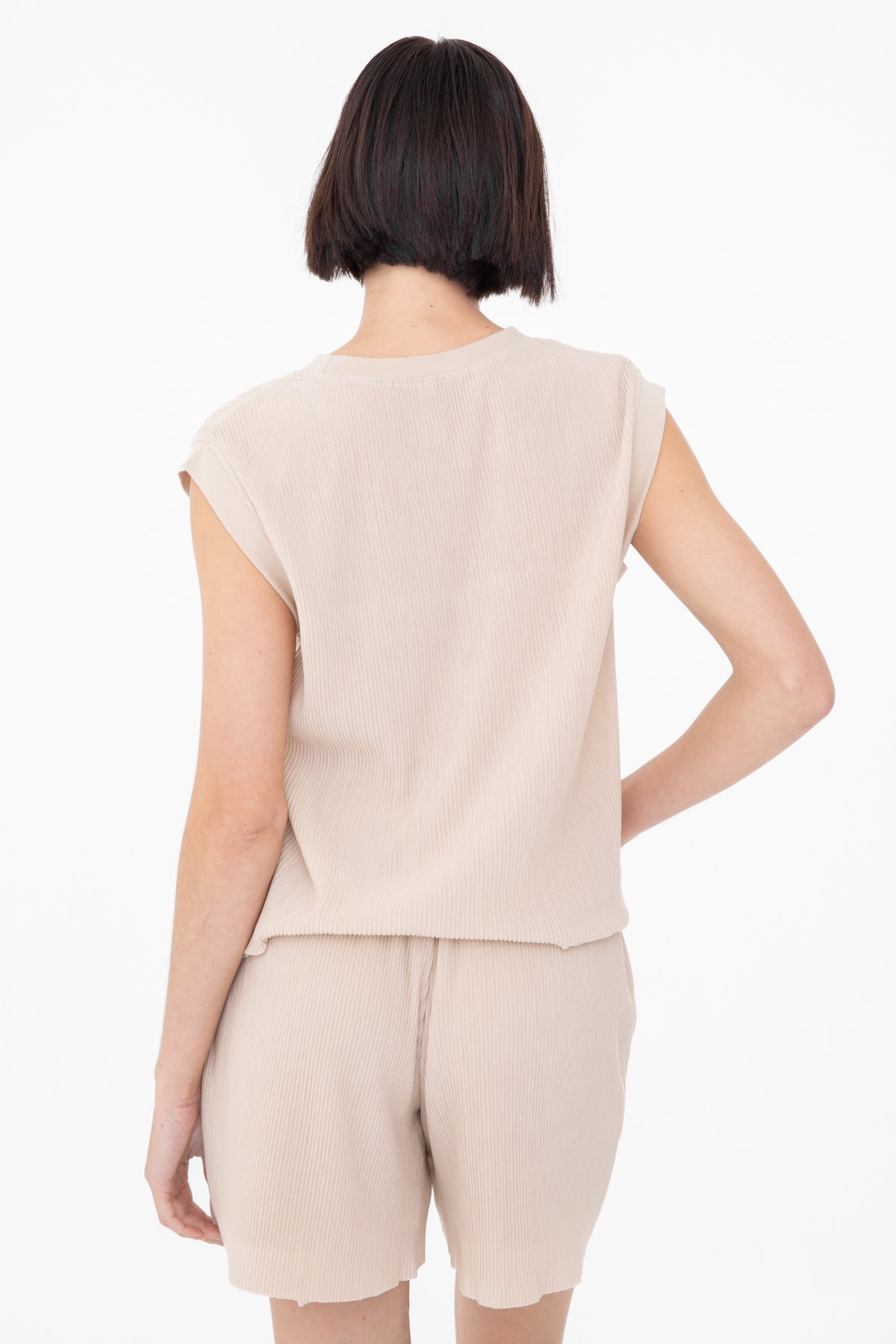 Natural Micro Pleated Top