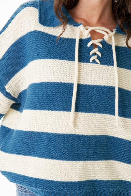 Teal and Ivory Striped Sweater