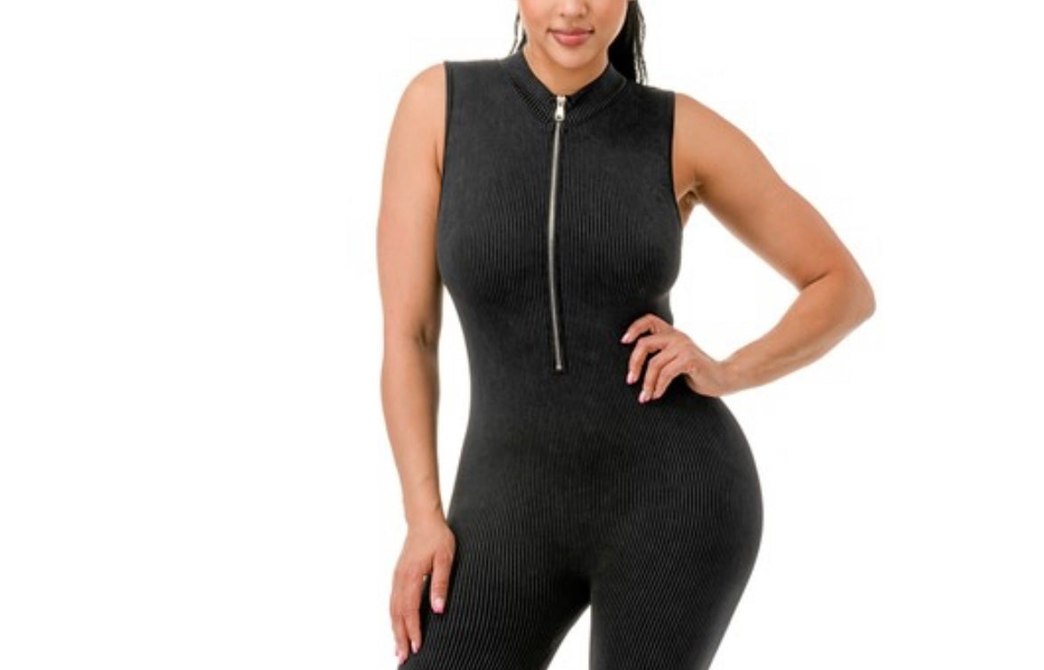 Black Half Zip Onesie Shorts Romper