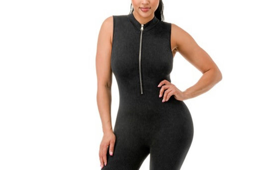Black Half Zip Onesie Shorts Romper