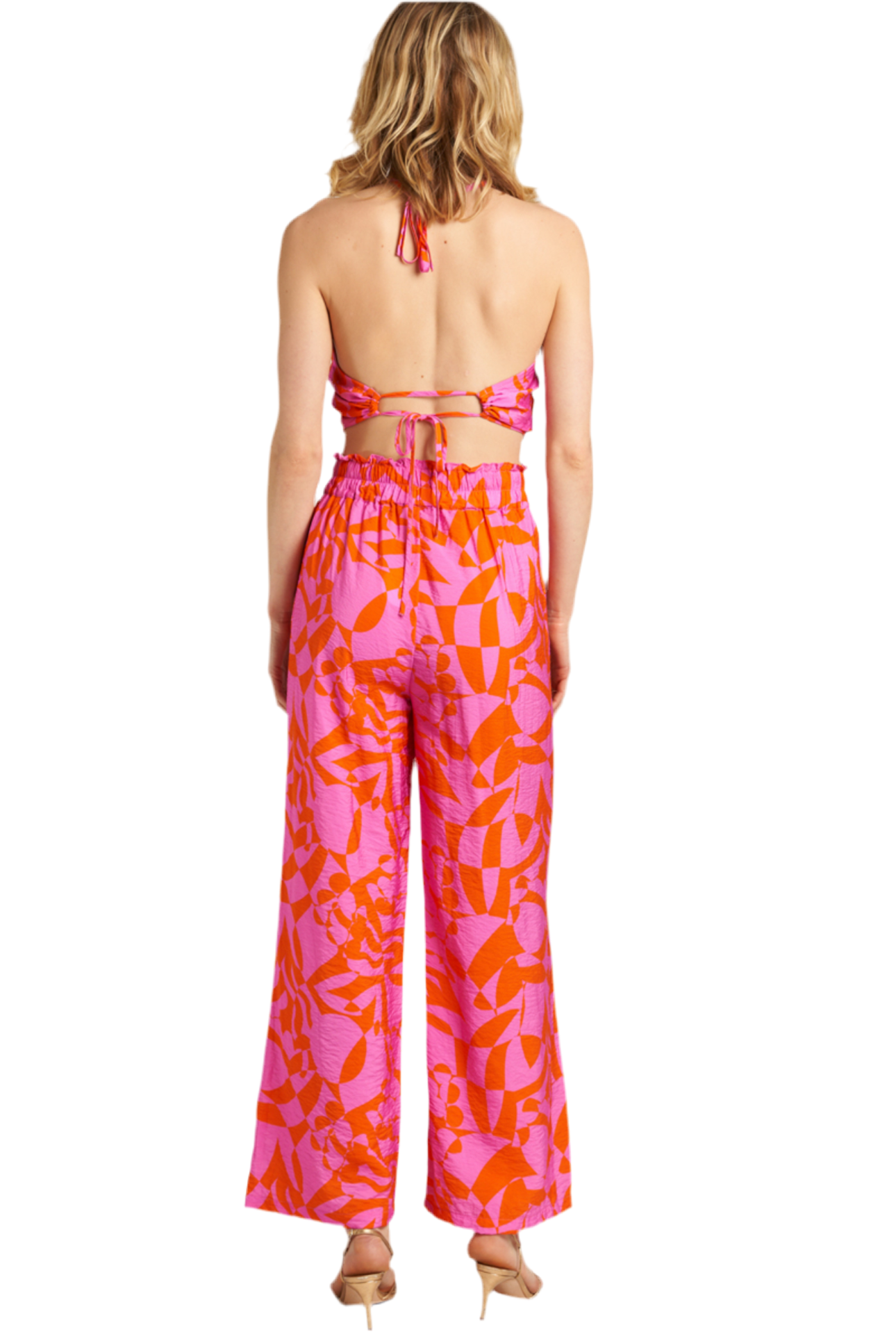 Printed Cropped Halter Top and Pants Set