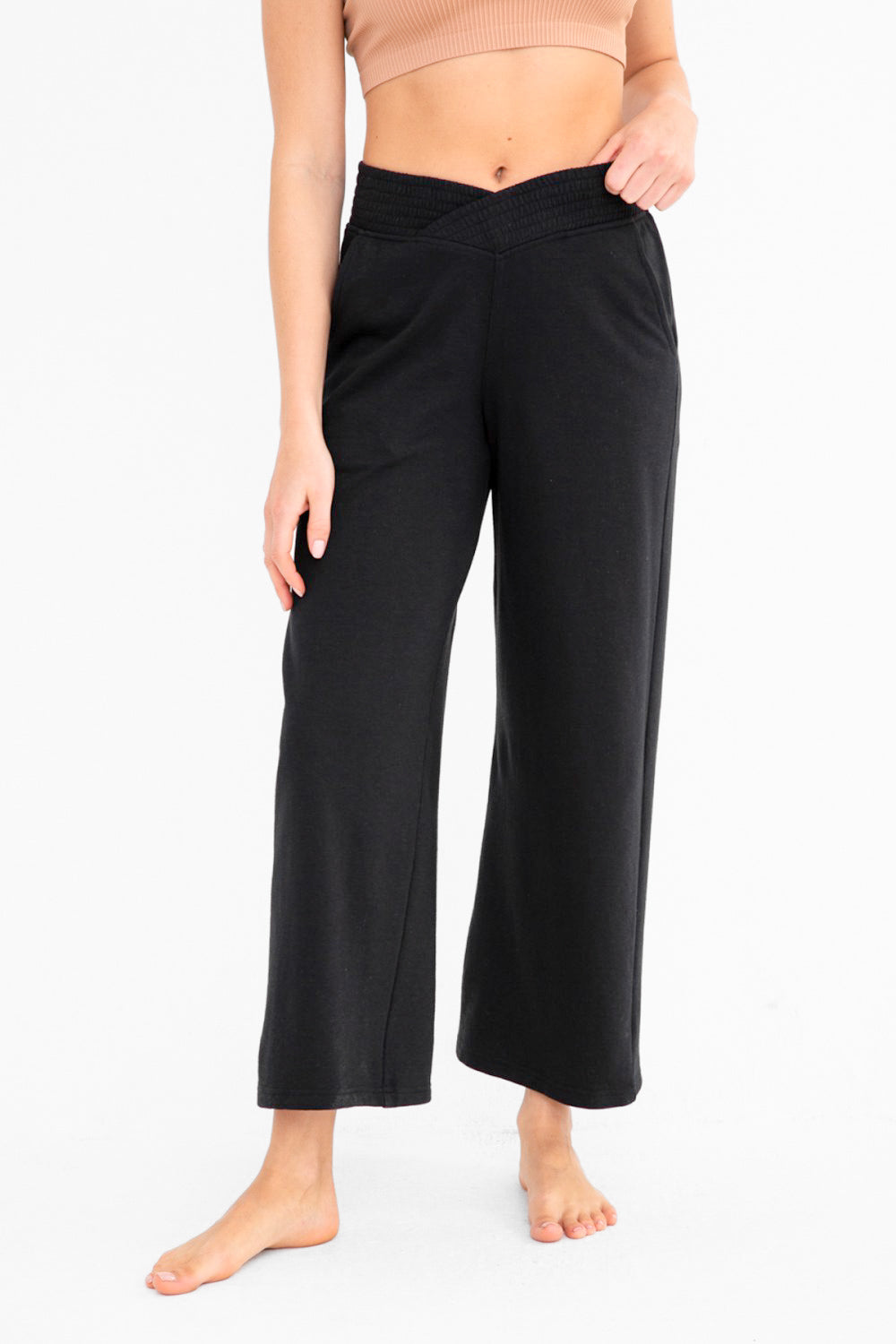 Ribbed Crossover Wide Leg Pants