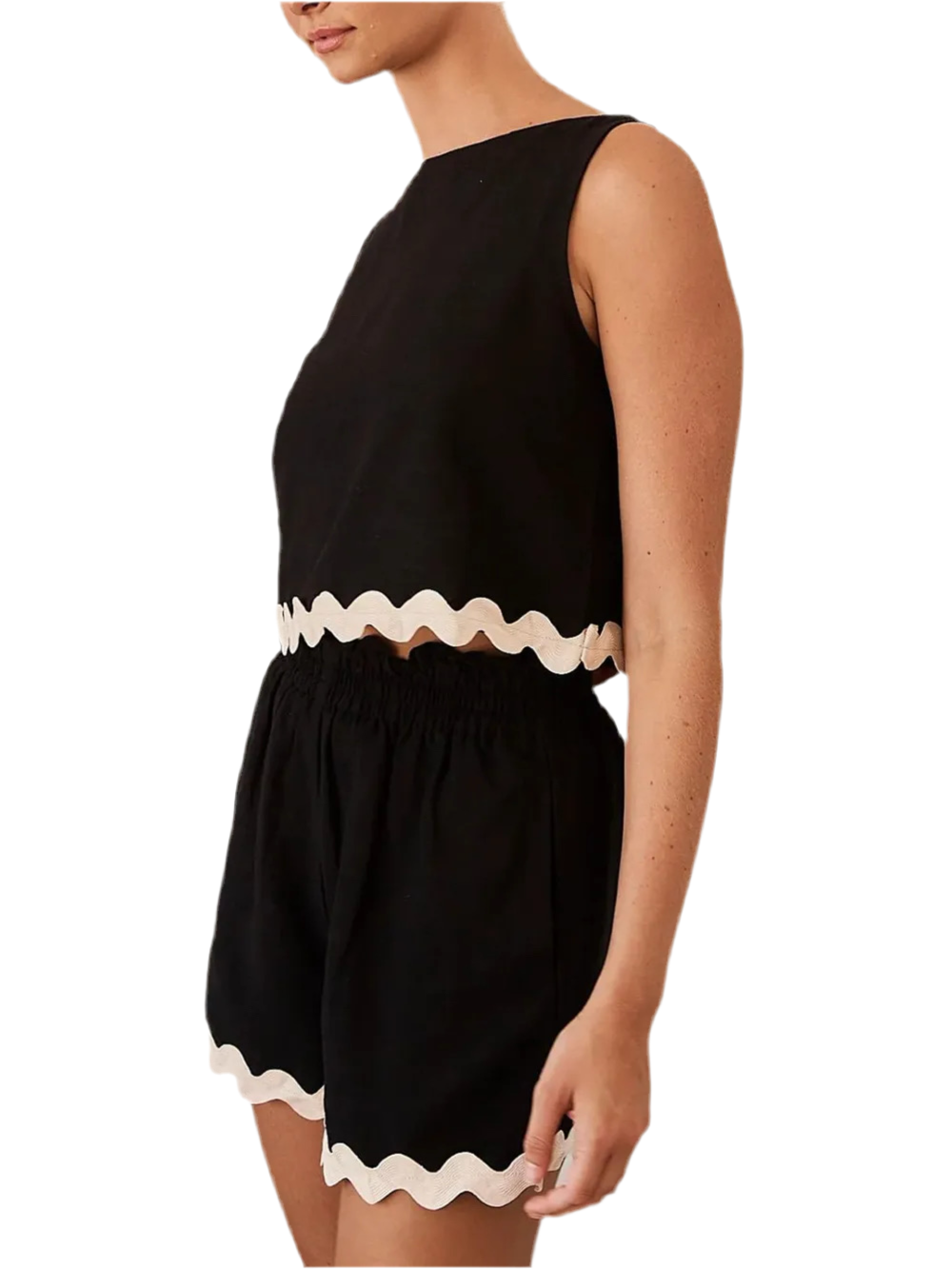 Contrast Trim Round Neck Top and Shorts Set