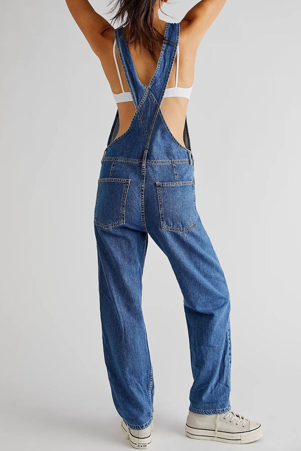 A Wide Strap Square Neck Denim Overalls