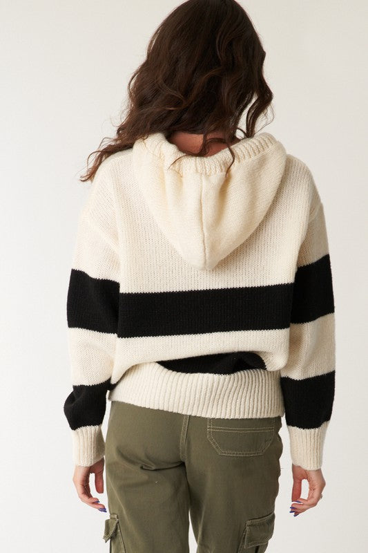 Striped Black and White Hoodie Sweater