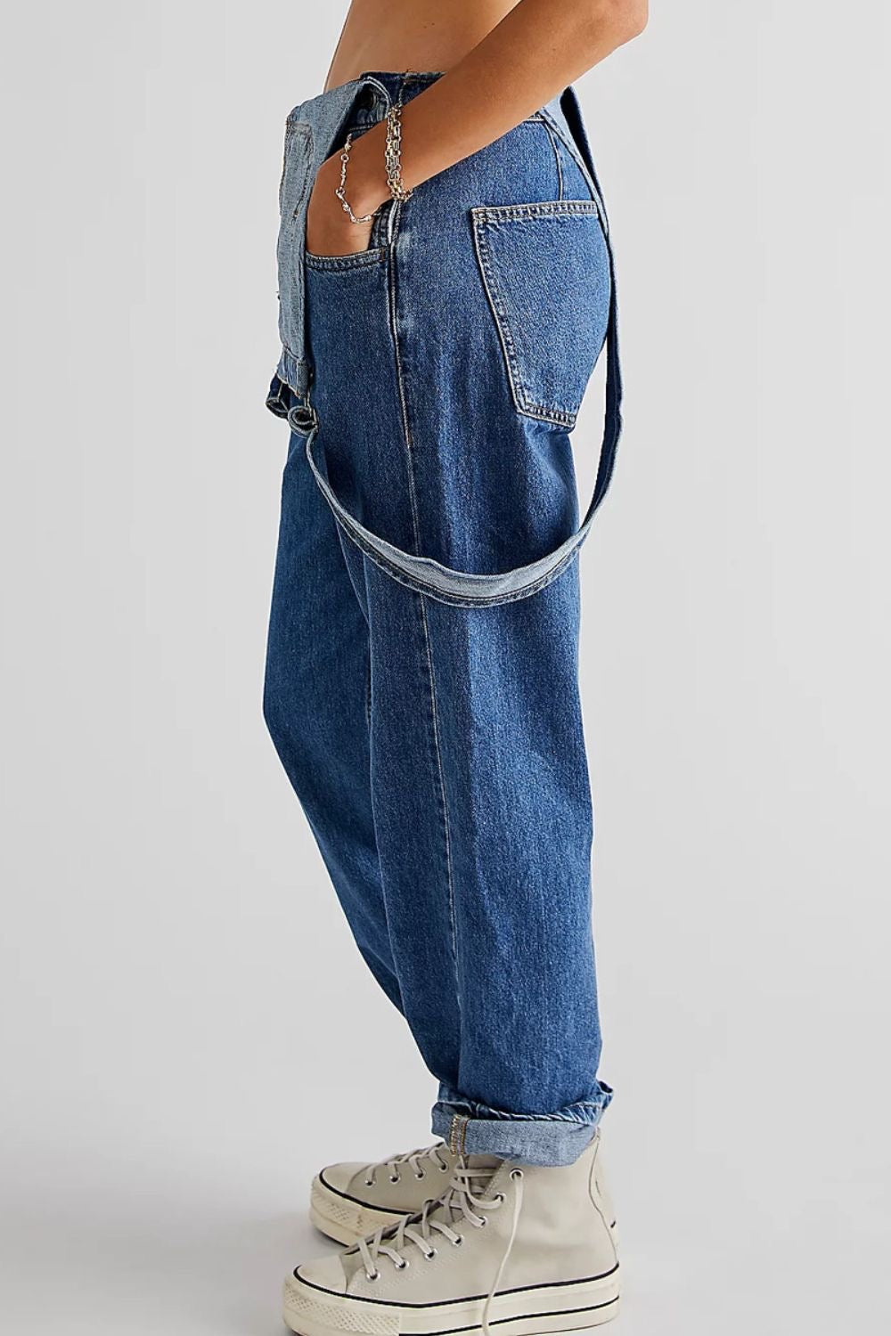 A Wide Strap Square Neck Denim Overalls