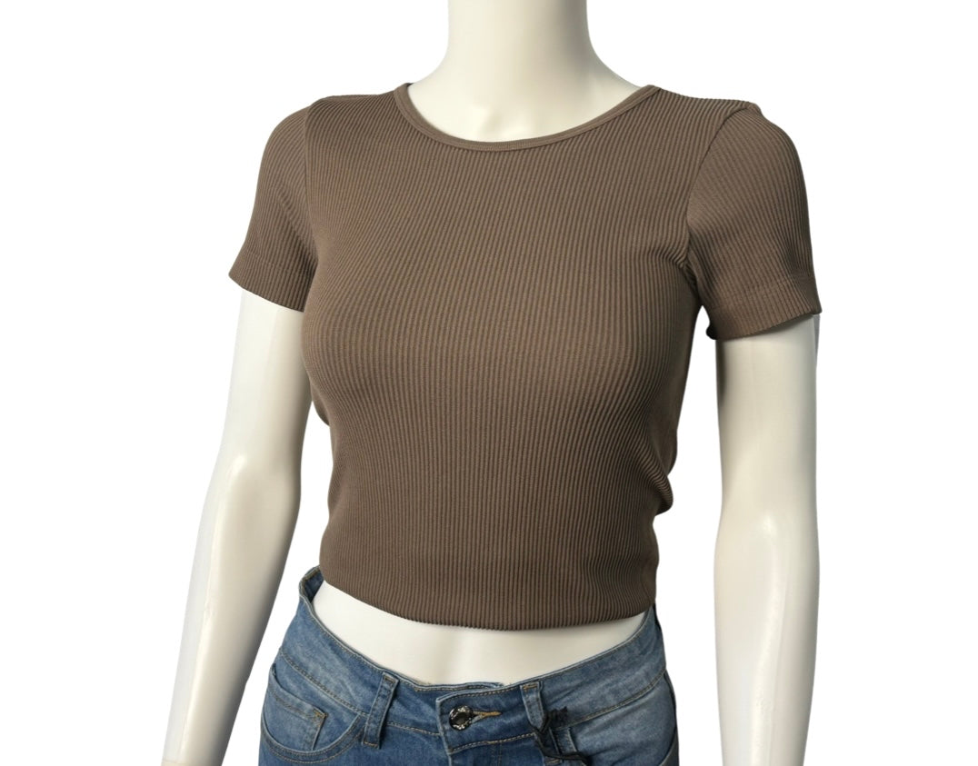 Mocha Seamless Ribbed Short Sleeve Top