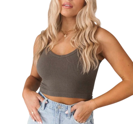 Light Grey Ribbed Crop Top