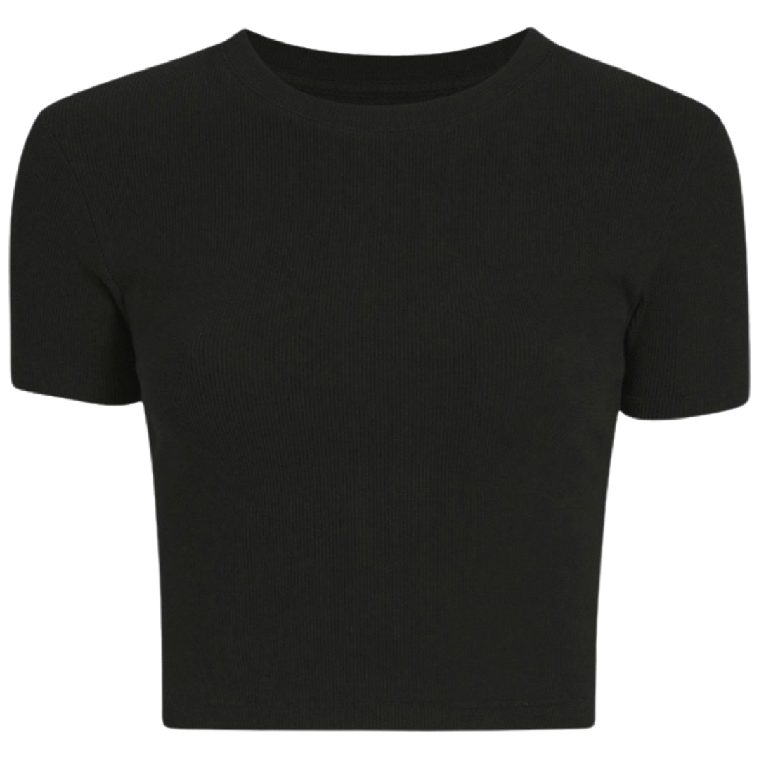 Black Seamless Ribbed Short Sleeve Top