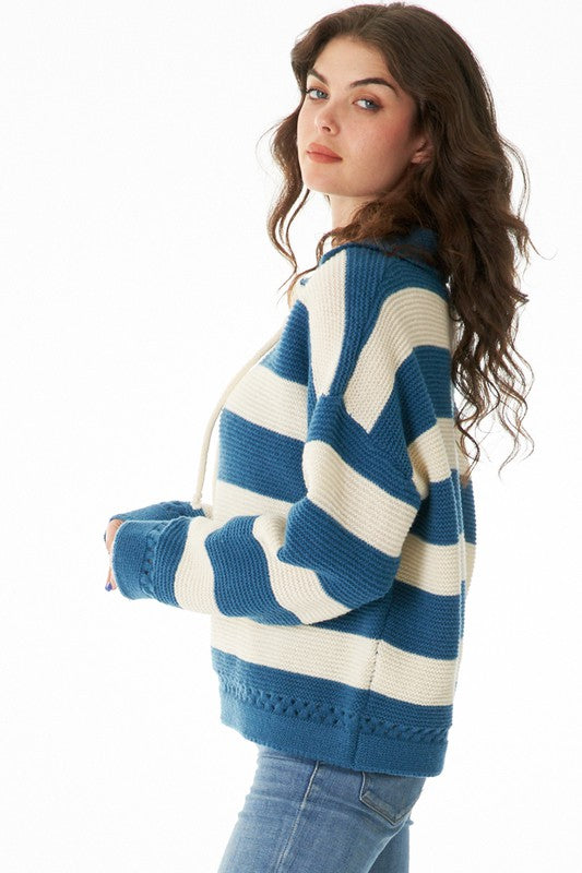 Teal and Ivory Striped Sweater