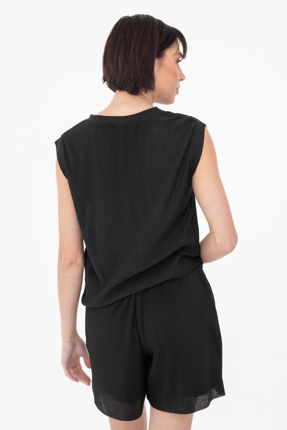 Black Micro Pleated Top