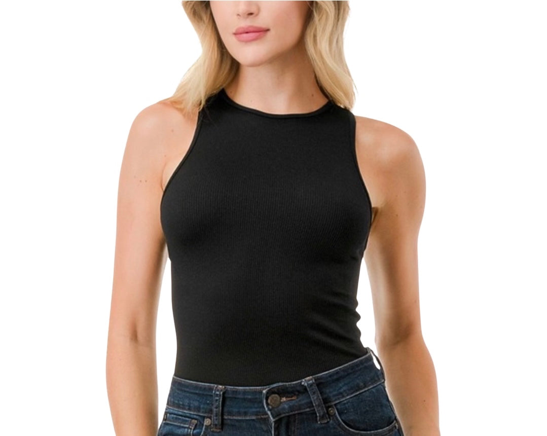 Black Ribbed Tank Bodysuit