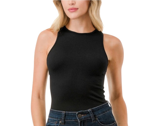Black Ribbed Tank Bodysuit