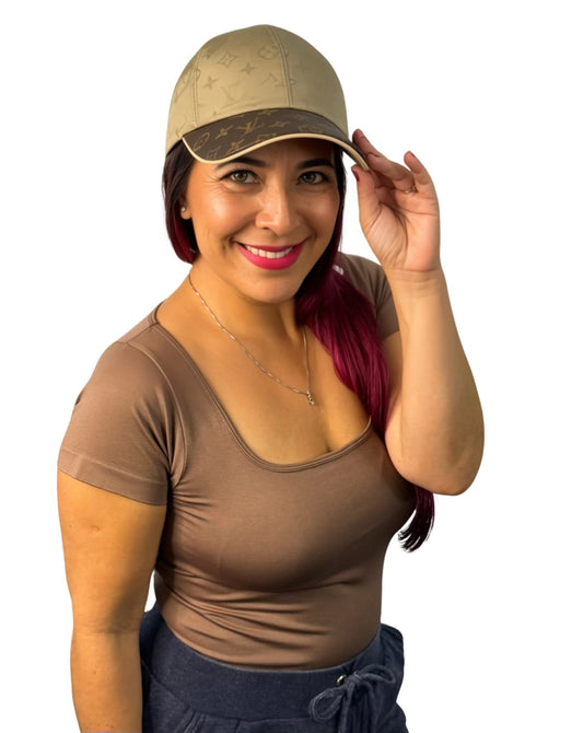 Mocha Square Neck Short Sleeve Top