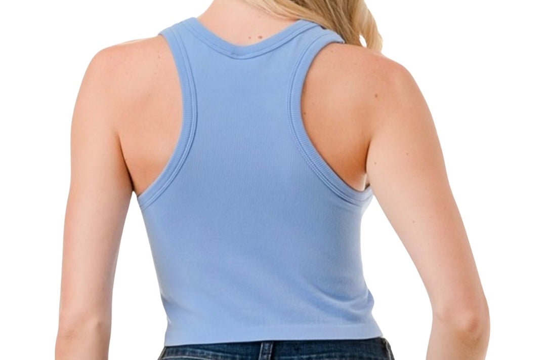 Baby Blue Ribbed Racer Back Cropped Top