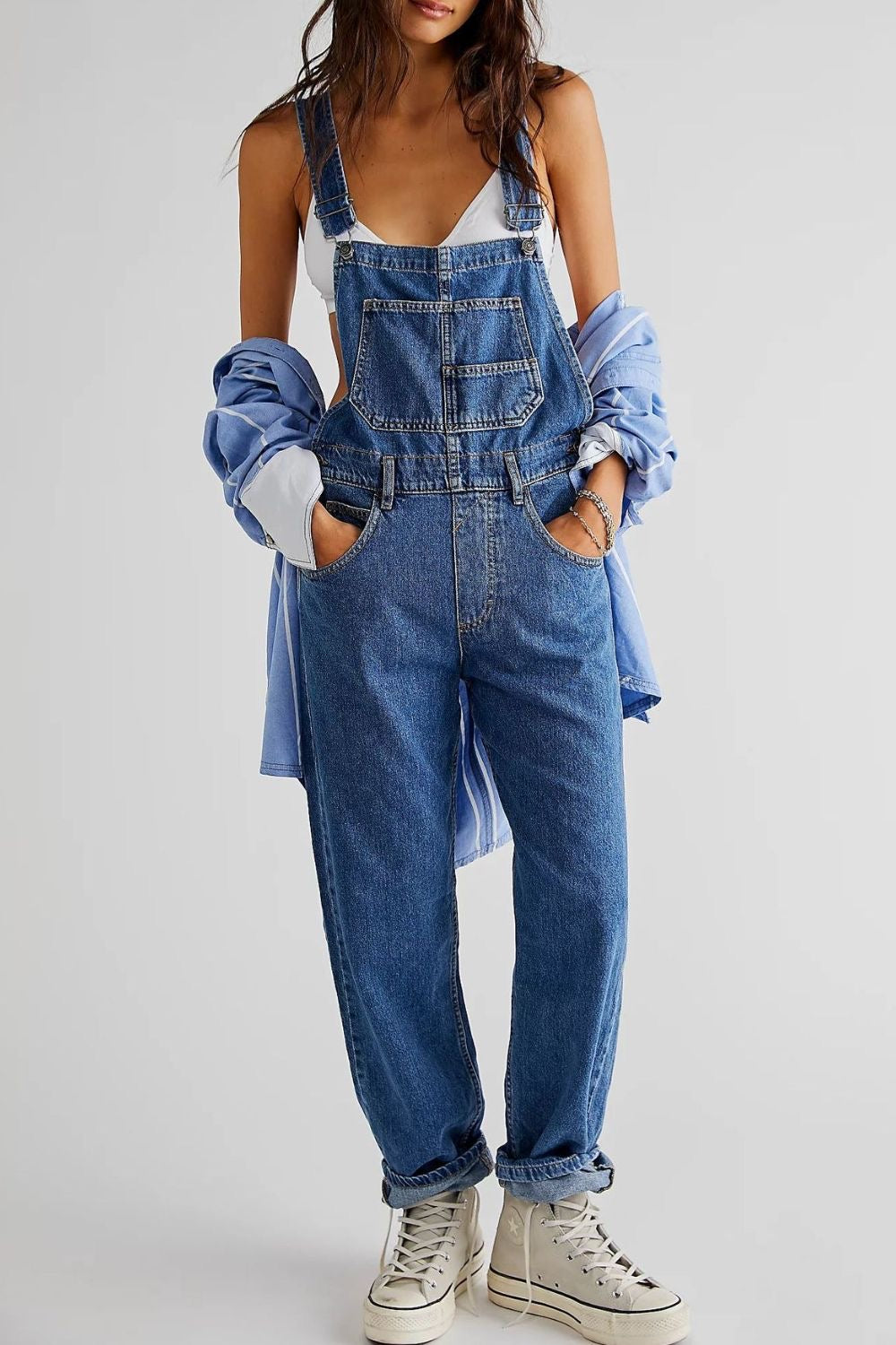 A Wide Strap Square Neck Denim Overalls