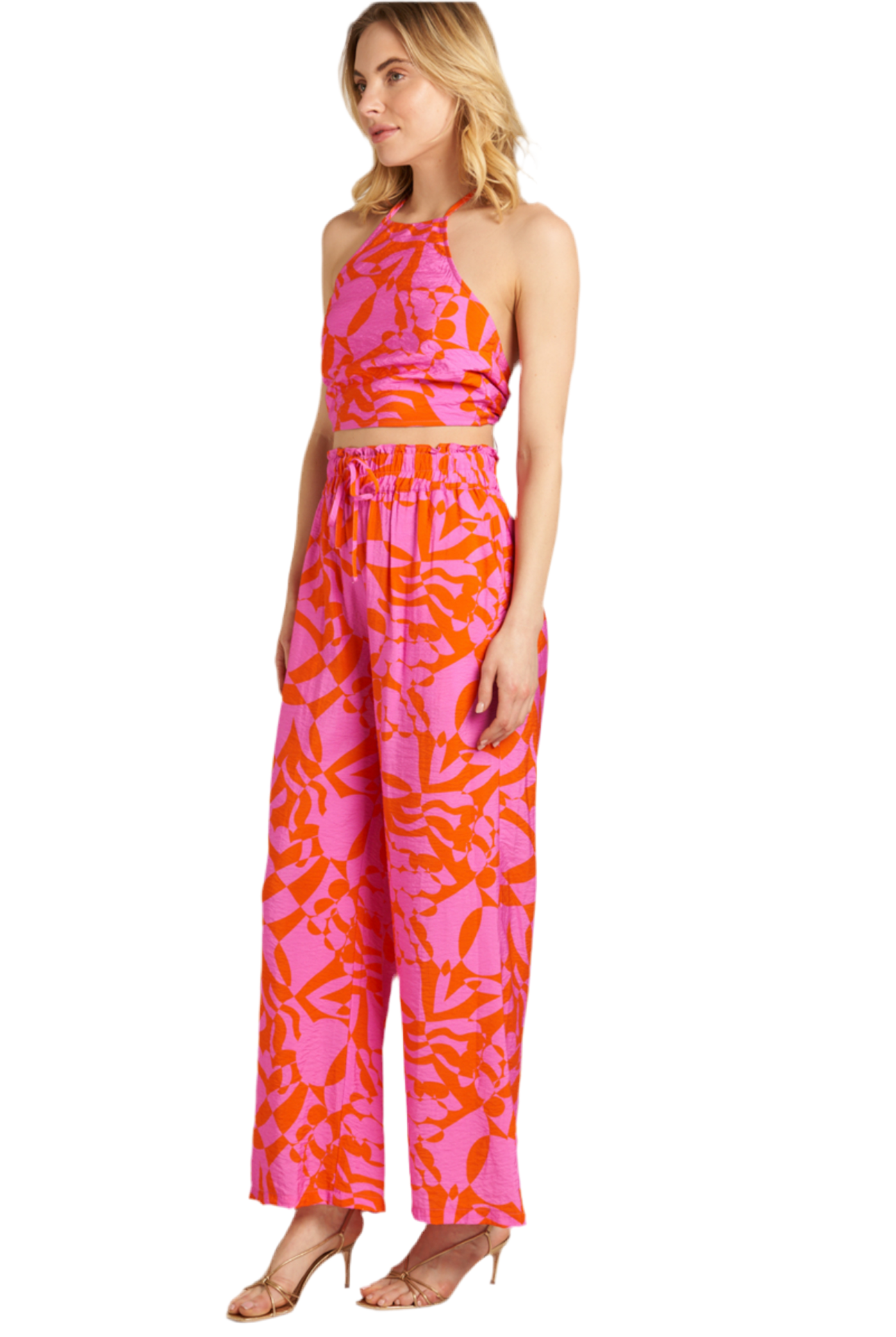 Printed Cropped Halter Top and Pants Set