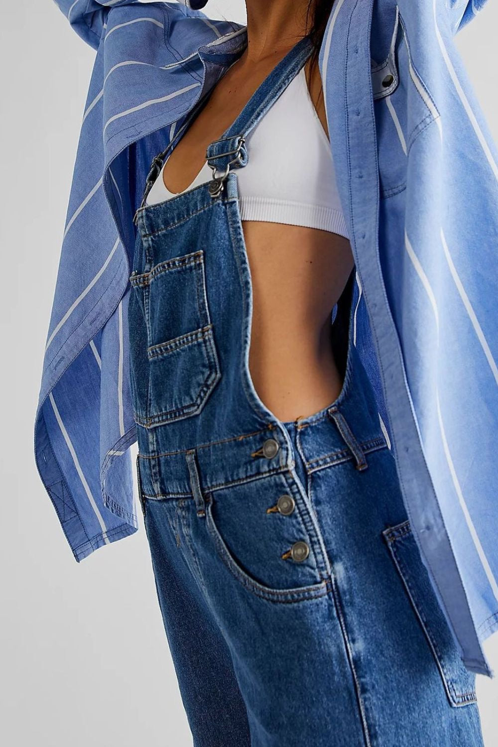 A Wide Strap Square Neck Denim Overalls