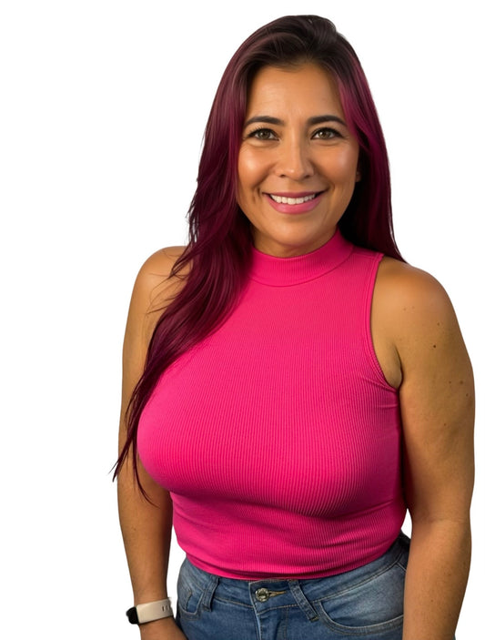 Fuchsia Ribbed Mock Neck Top