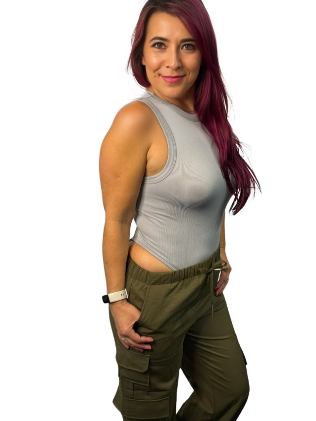 Light Grey Ribbed Tank Bodysuit