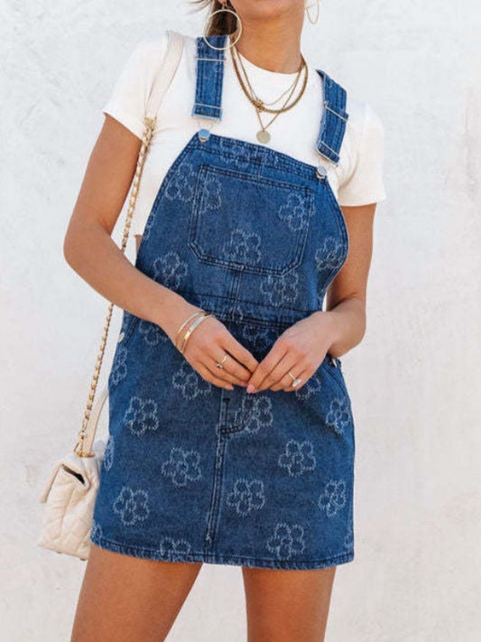 A Happy Day Dream Denim Overall Dress with Pockets