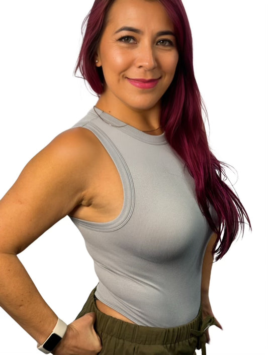Light Grey Ribbed Tank Bodysuit