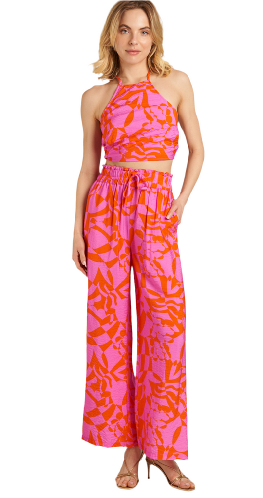 Printed Cropped Halter Top and Pants Set