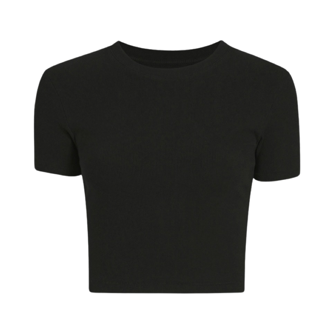 Black Seamless Ribbed Short Sleeve Top