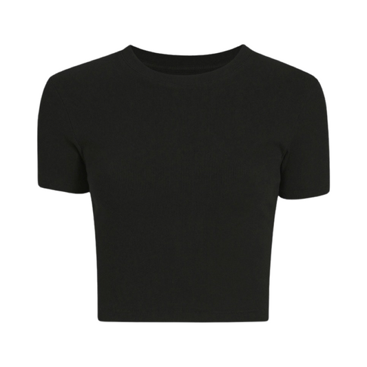 Black Seamless Ribbed Short Sleeve Top