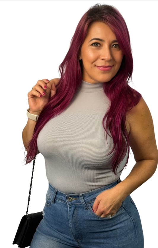 Light Grey Ribbed Mock Neck Top