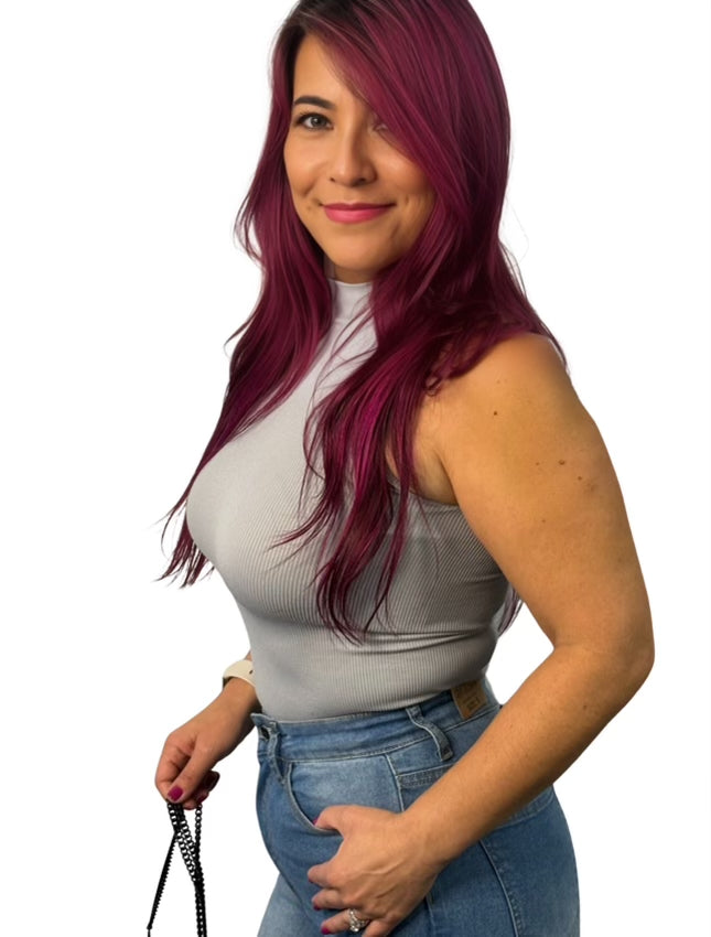 Light Grey Ribbed Mock Neck Top