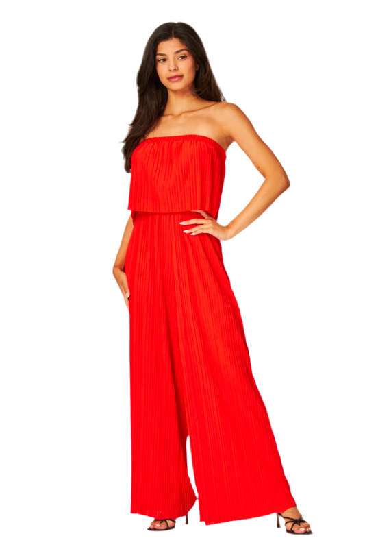 A Red Hot Pleated Jumpsuit