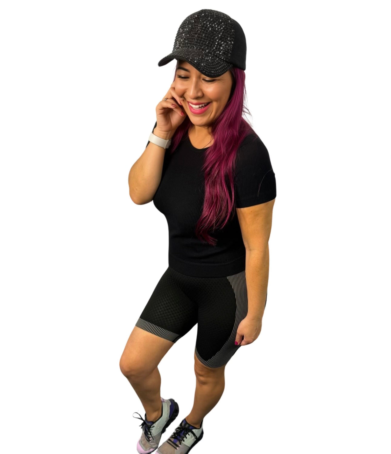 Black Ribbed Short Sleeve Crop and Biker Shorts Set
