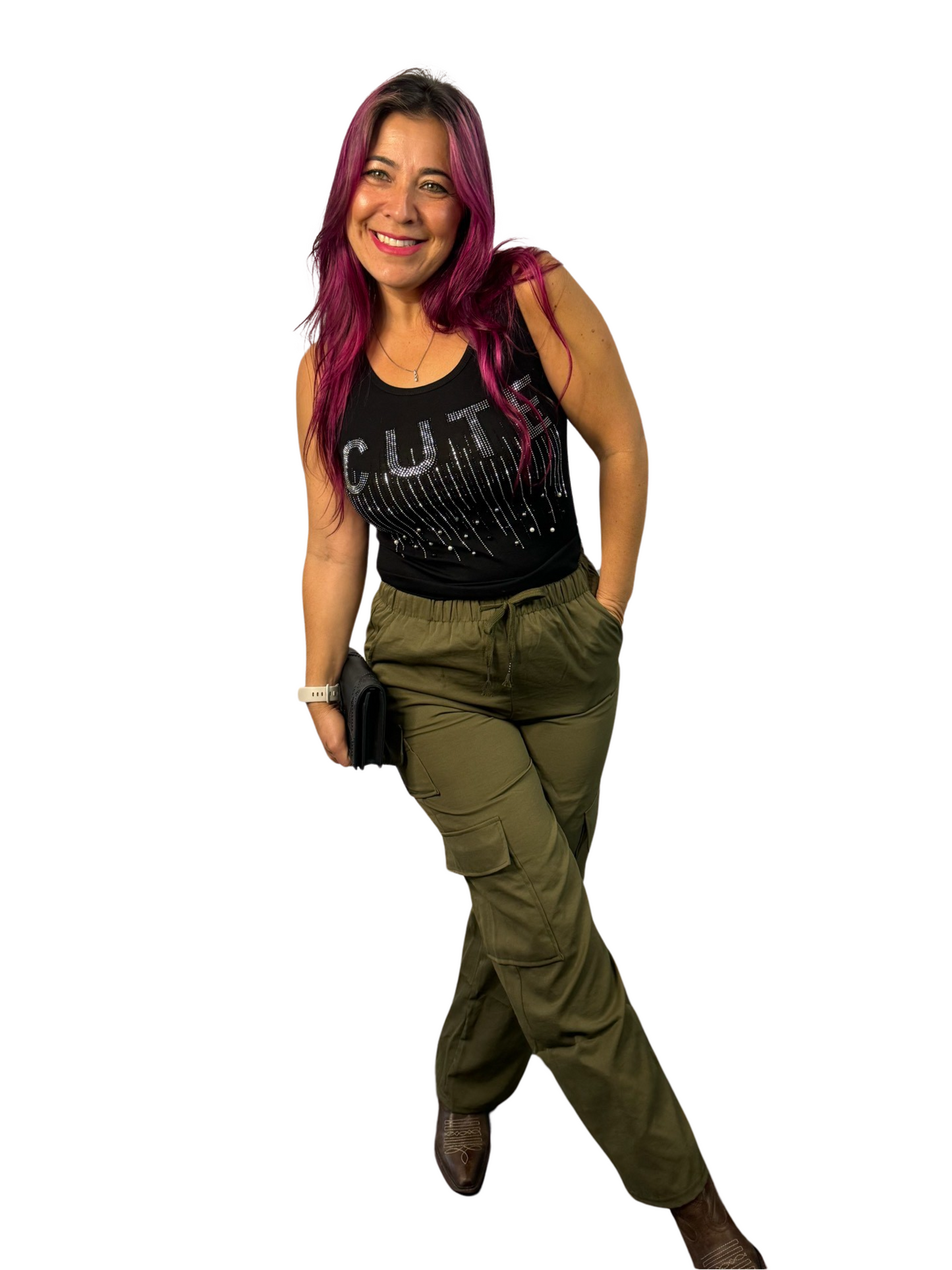 Rhinestone Tank Top - Black