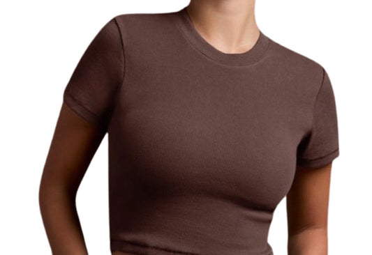 Mocha Seamless Ribbed Short Sleeve Top
