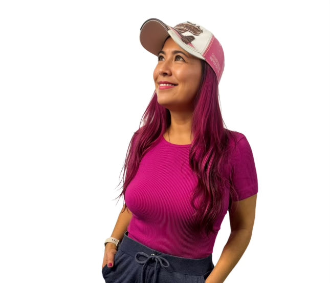Magenta Seamless Ribbed Short Sleeve Top